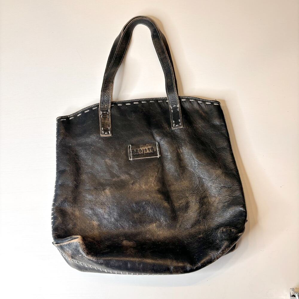Bed Stu Black Leather Shoulder Tote with Top Handles